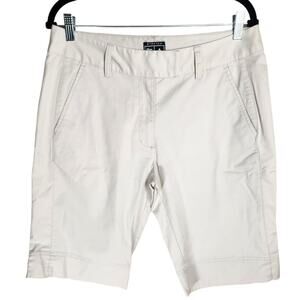 Adidas Womens Shorts White Bermuda Mid Rise Flat Front Stretch Pockets Size 10